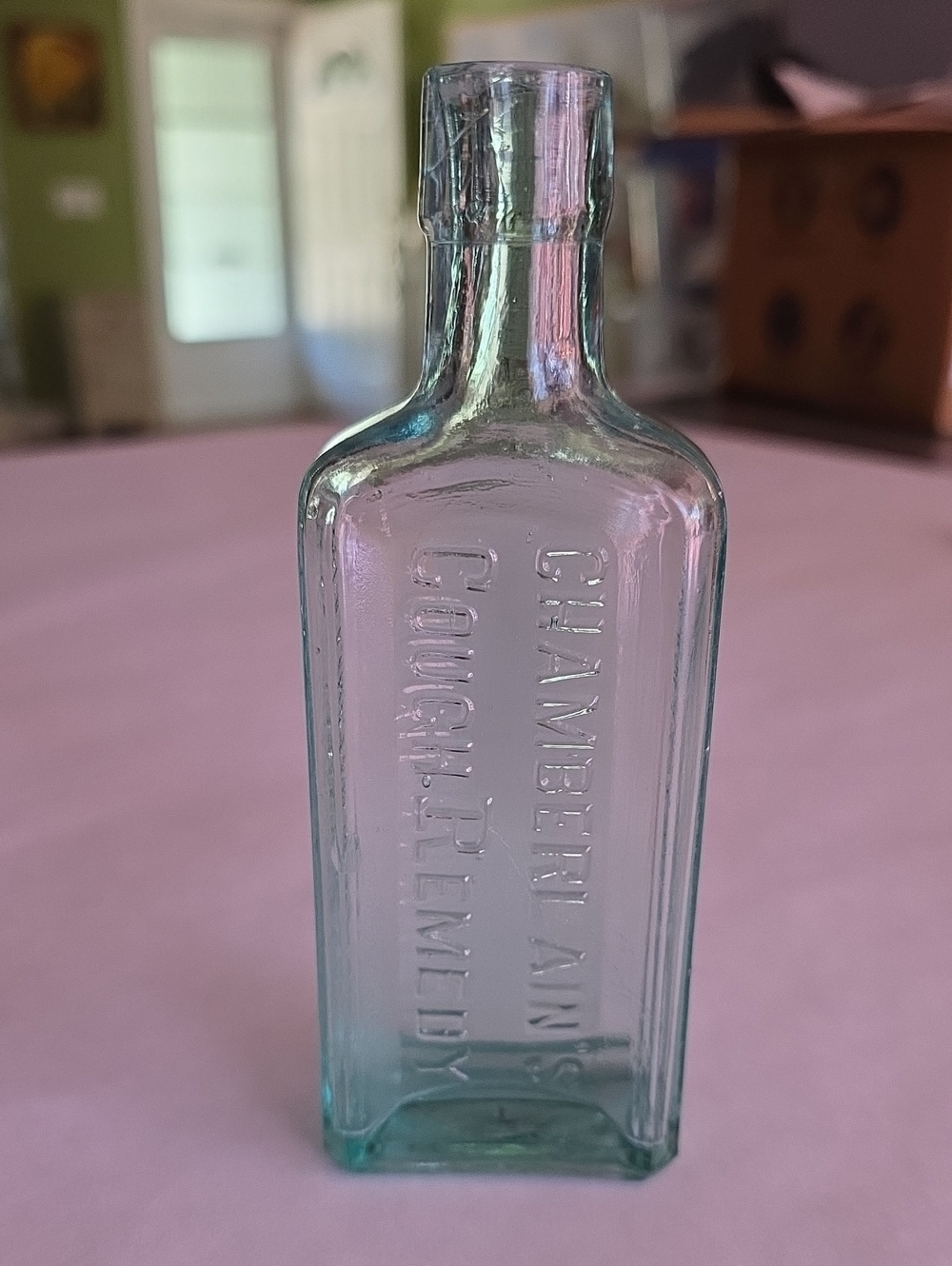 Antique Chamberlain's Cough Remedy Bottle Wellington, NZ - 1900s Aqua Glass